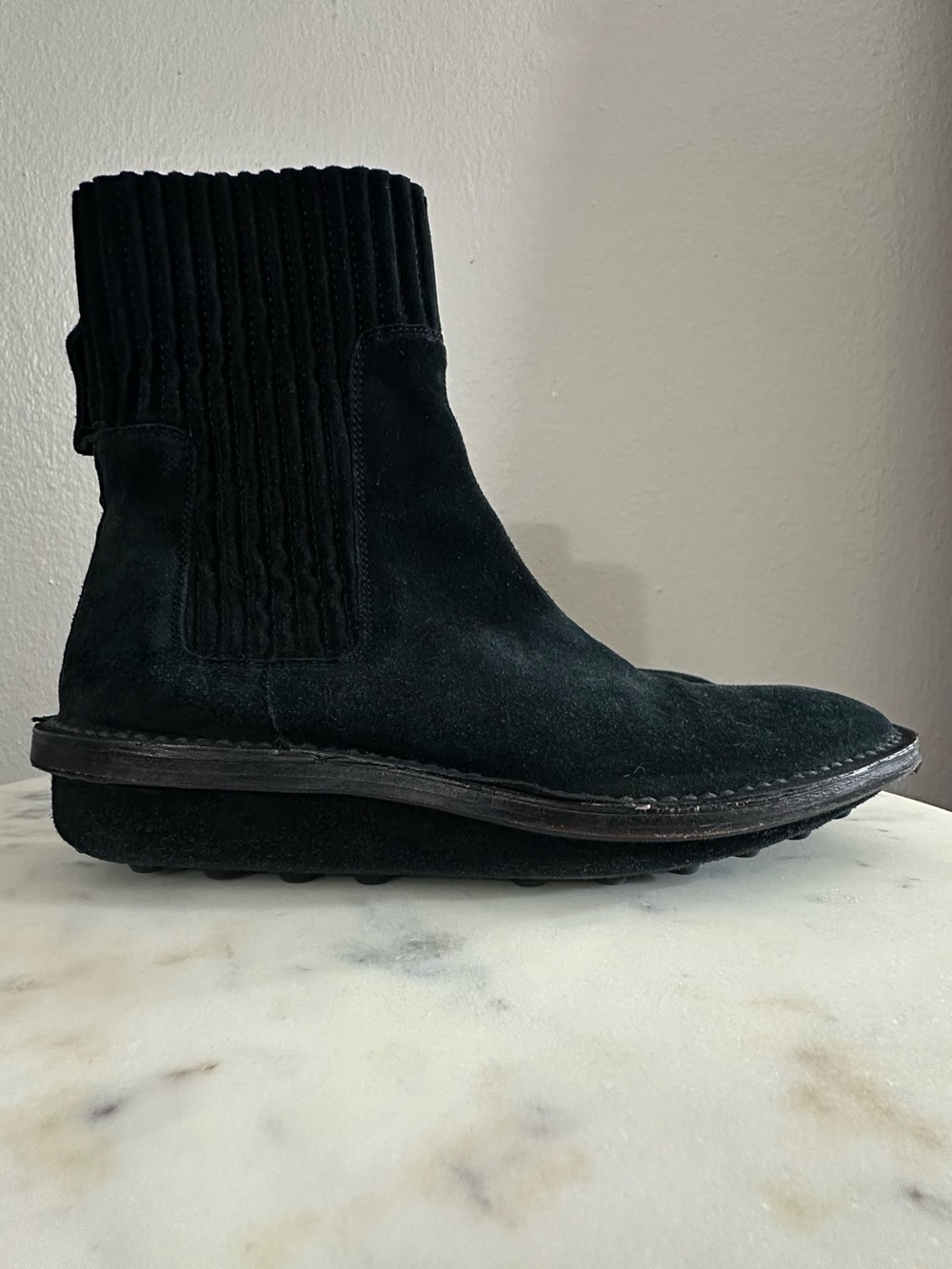 Balenciaga Black Suede Ribbed-Cuff Chukka Boot